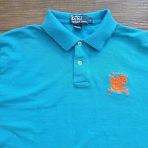 Polo Ralph‎ Lauren Polo Mens Large Turquoise Golf Scribble Crest Casual Cotton